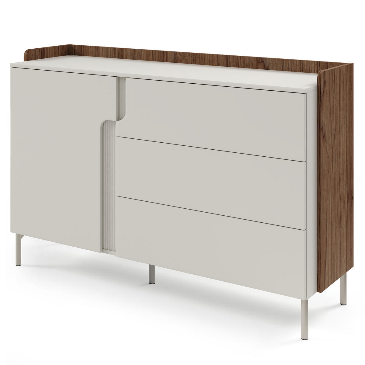 KOMMODE Positivo mit 1 Tür und 3 Schubladen, 140 cm, Alba-Nuss + Kaschmir - Nussbaumfarben, Holzwerkstoff (143/95/42cm) - Beautysofa