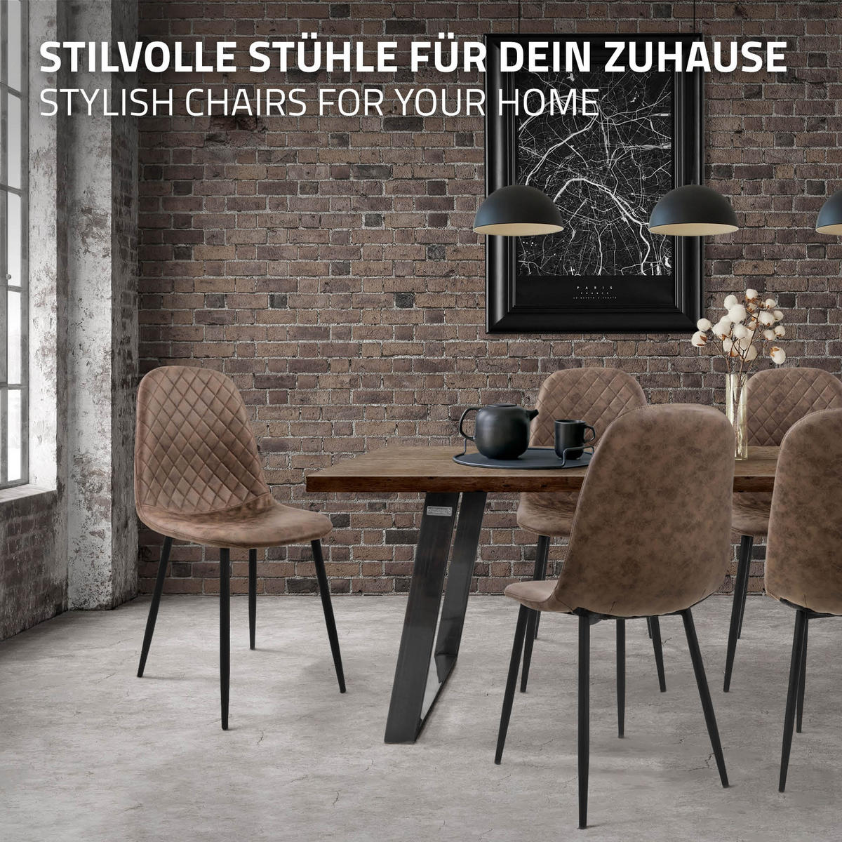ESSZIMMERSTÜHLE 4er Set Braun Kunstleder - Schwarz/Braun, Textil/Metall (51/89/44cm) - ML-DESIGN