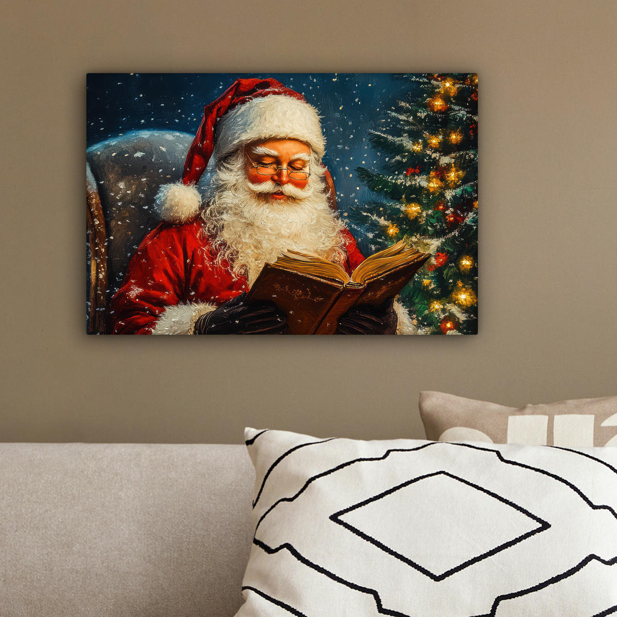 LEINWANDBILD Weihnachtsmann - Weihnachten - Winter - Weihnachtsbaum 30x20 cm - Bordeaux, Textil (30/20cm) - MuchoWow