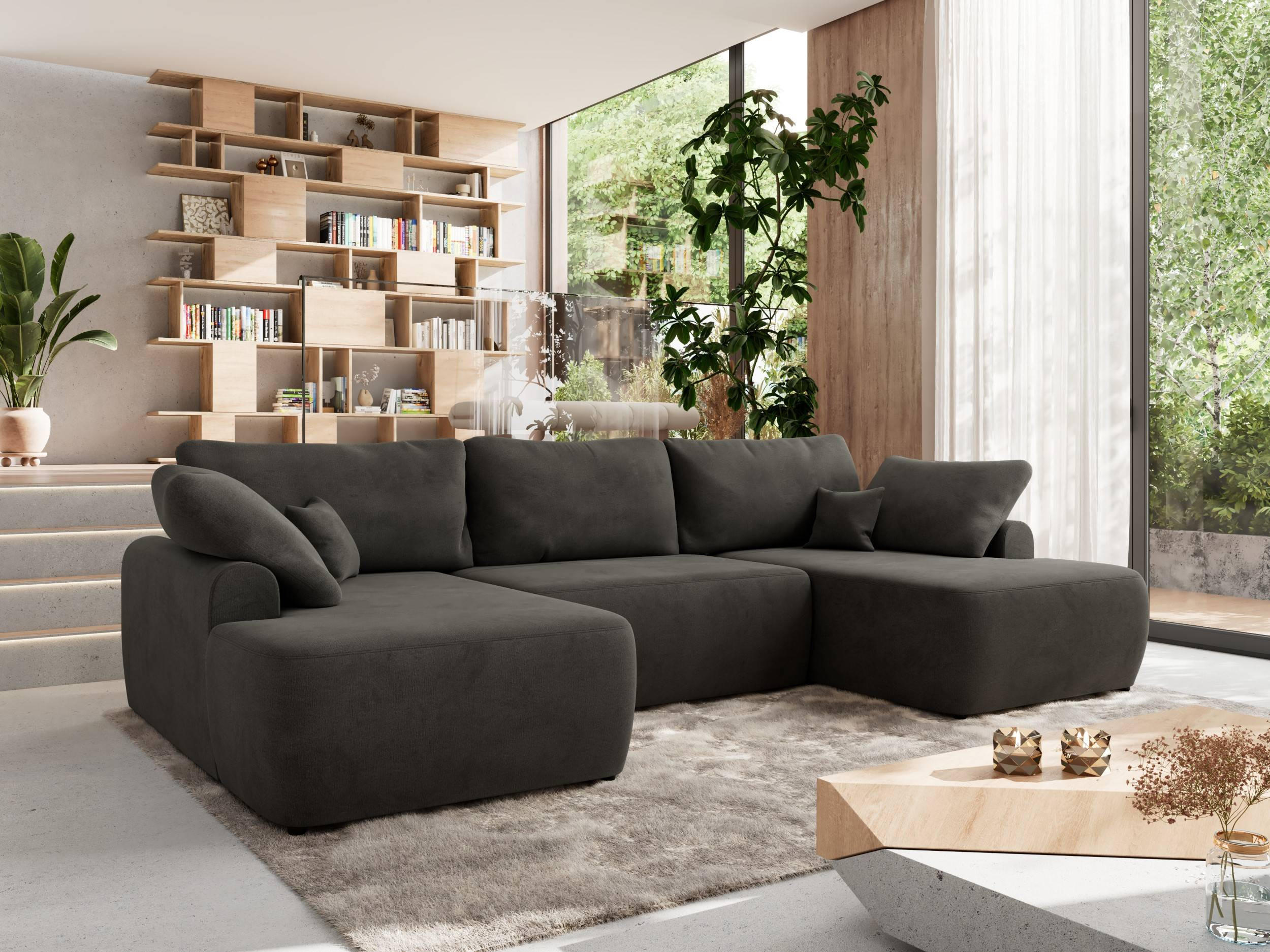 WOHNLANDSCHAFT CUBO U Dunkelgrau Velvet - Dunkelgrau/Schwarz, Kunststoff/Textil (370/100/187cm) - MKS