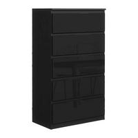 KOMMODE NUDO 70/124,5/39cm mit 5 Schubladen Türen Schwarz - Schwarz Hochglanz/Schwarz, Holzwerkstoff (70/124.5/39cm) - MASSENO