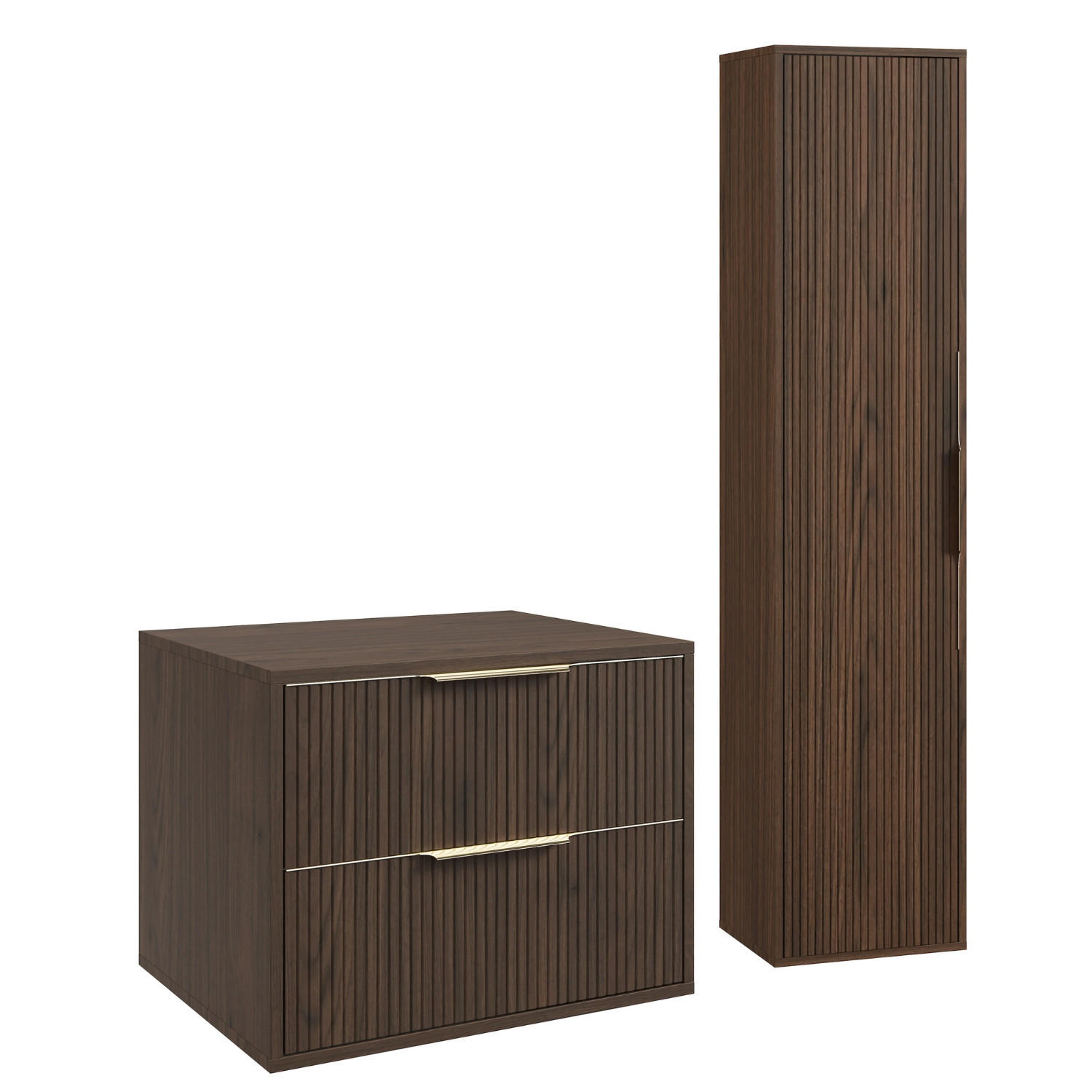 BADMÖBEL-SET Rimini 2 Teile Walnuss Braun - 60 x 46 x 46 cm - Walnussfarben/Braun, Holz (60/46/46cm) - Badplaats