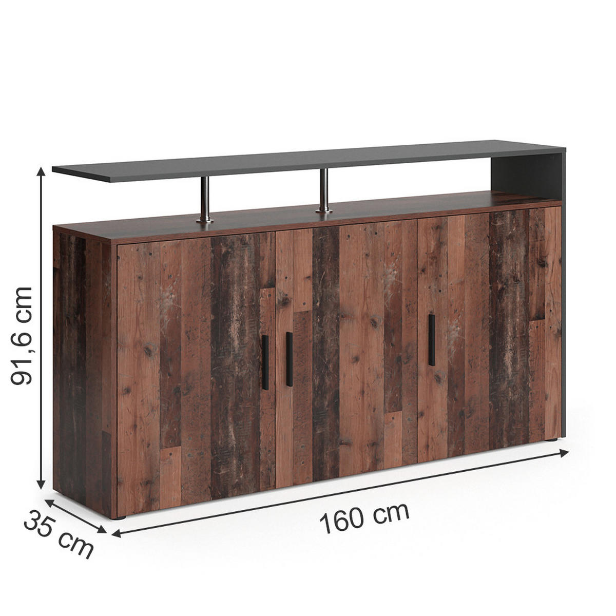 KOMMODE Amato Antikholz 160 x 91.6 cm - Alteiche, Holzwerkstoff (35/91.6/160cm) - Vicco