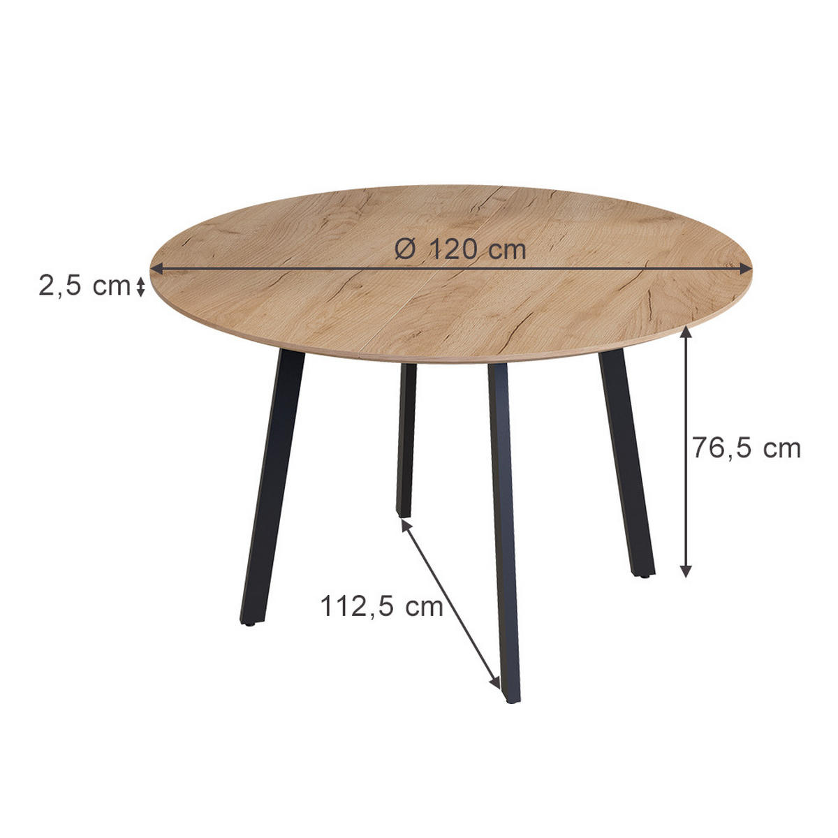 JÍDELNÍ STŮL Halvar Černá - medově dubová/černá, kompozitní dřevo (120/120/76.5cm) - Vicco