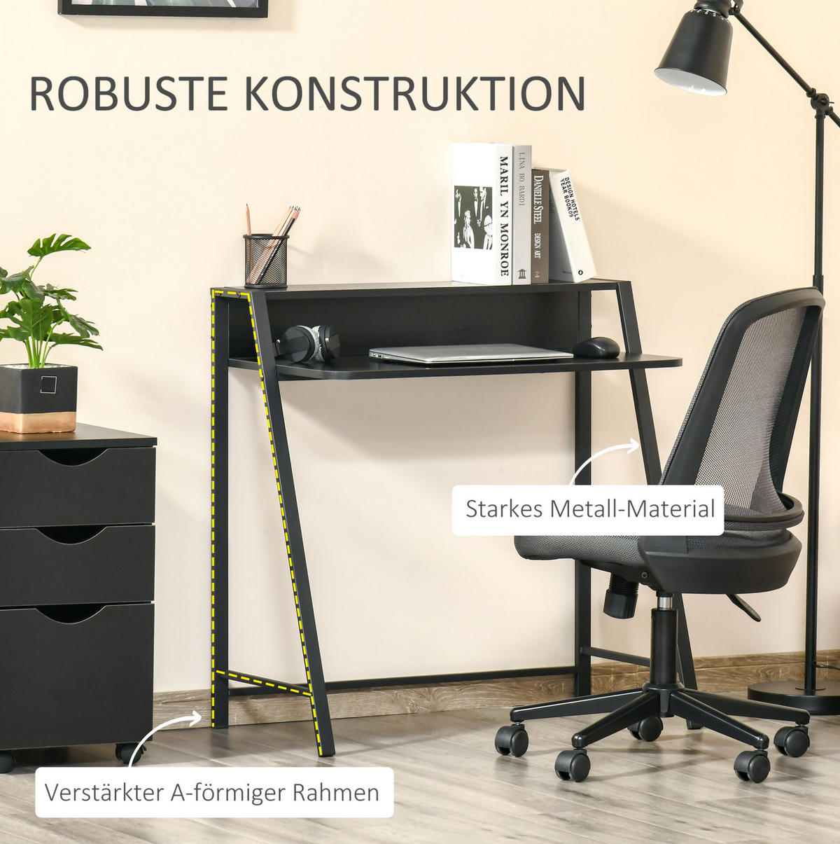 SCHREIBTISCH mit Ablage 84 x 45 x 85 cm MDF Schwarz - Schwarz, Holz (84/45/85cm) - Meubliv
