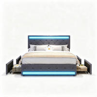 POLSTERBETT 180/200 cm, in Grau Leinenoptik Stoff, Bettkasten, Gepolstertes Kopfteil mit LED-Beleuchtung USB, 4 Metall-Stauraumschubladen - Dunkelgrau, Textil/Metall (180/200cm) - BPKADHY