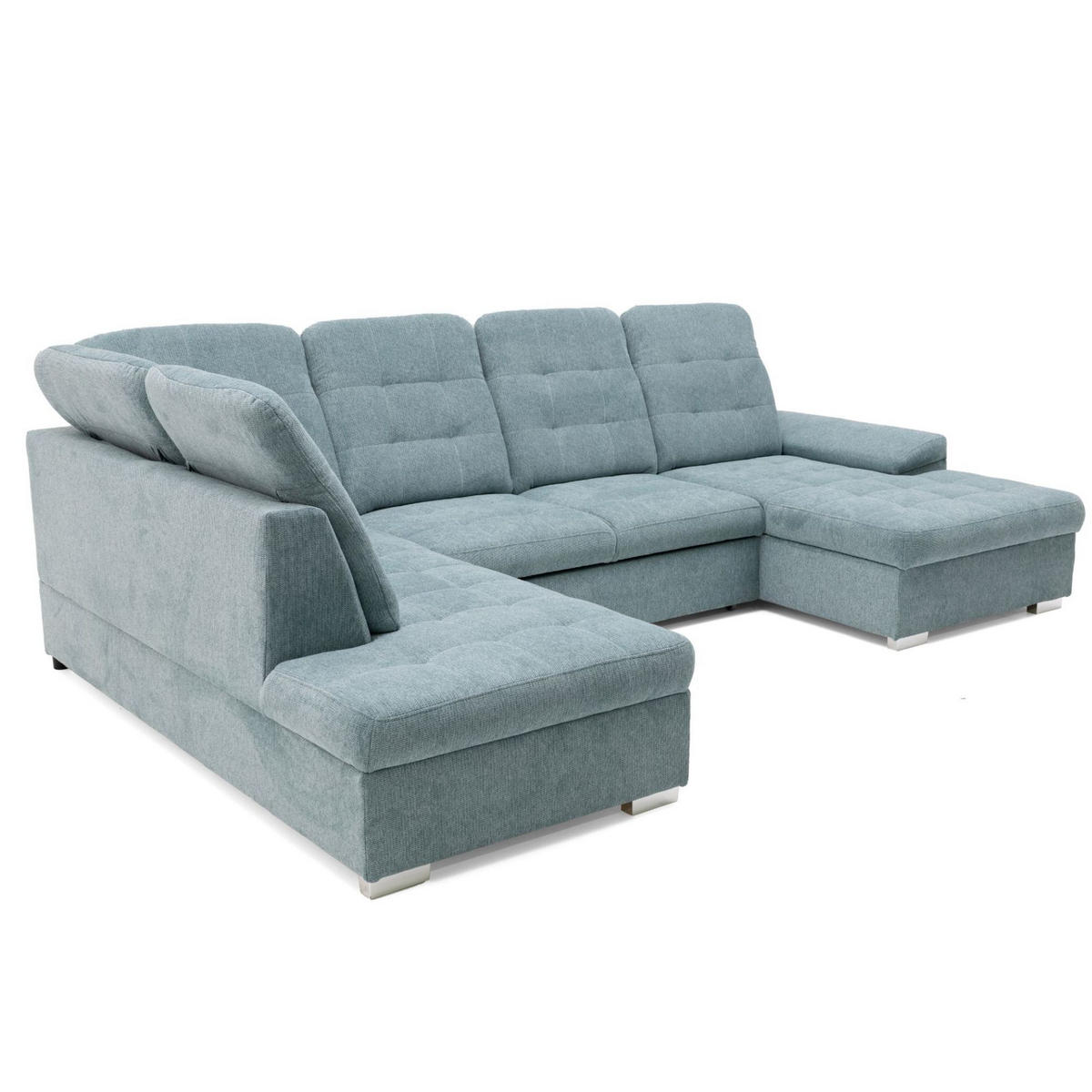 ECKSOFA U-Form OLIVIA U Links mit Schlaffunktion 124x257 Velours Blaugrau - Silberfarben/Blaugrau, Holz/Kunststoff (320/103/202cm) - Muffo