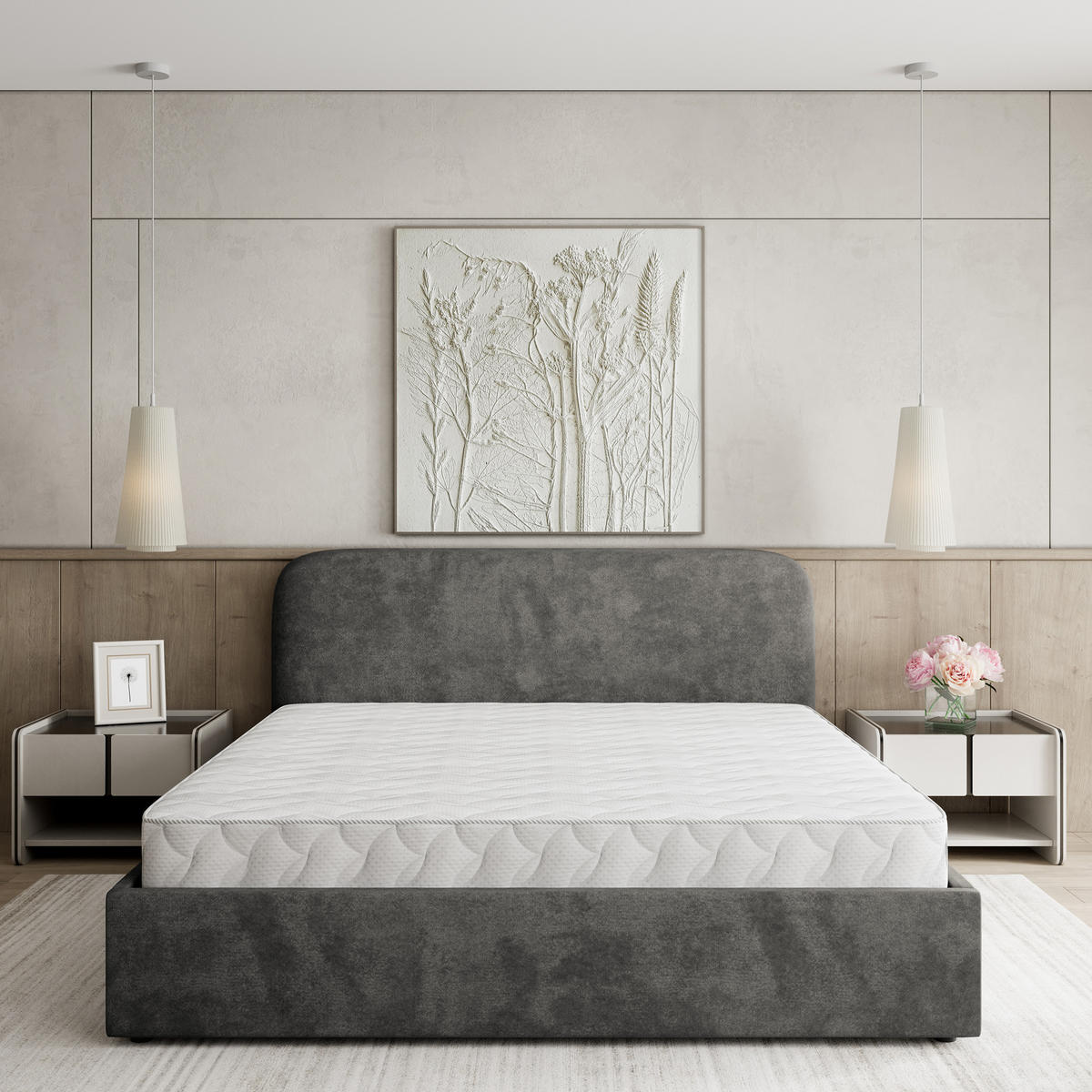 ČALOUNĚNÁ Postel RENIVE 180x200 cm Šedá - šedá, kompozitní dřevo/textil (180/200cm) - MASSENO