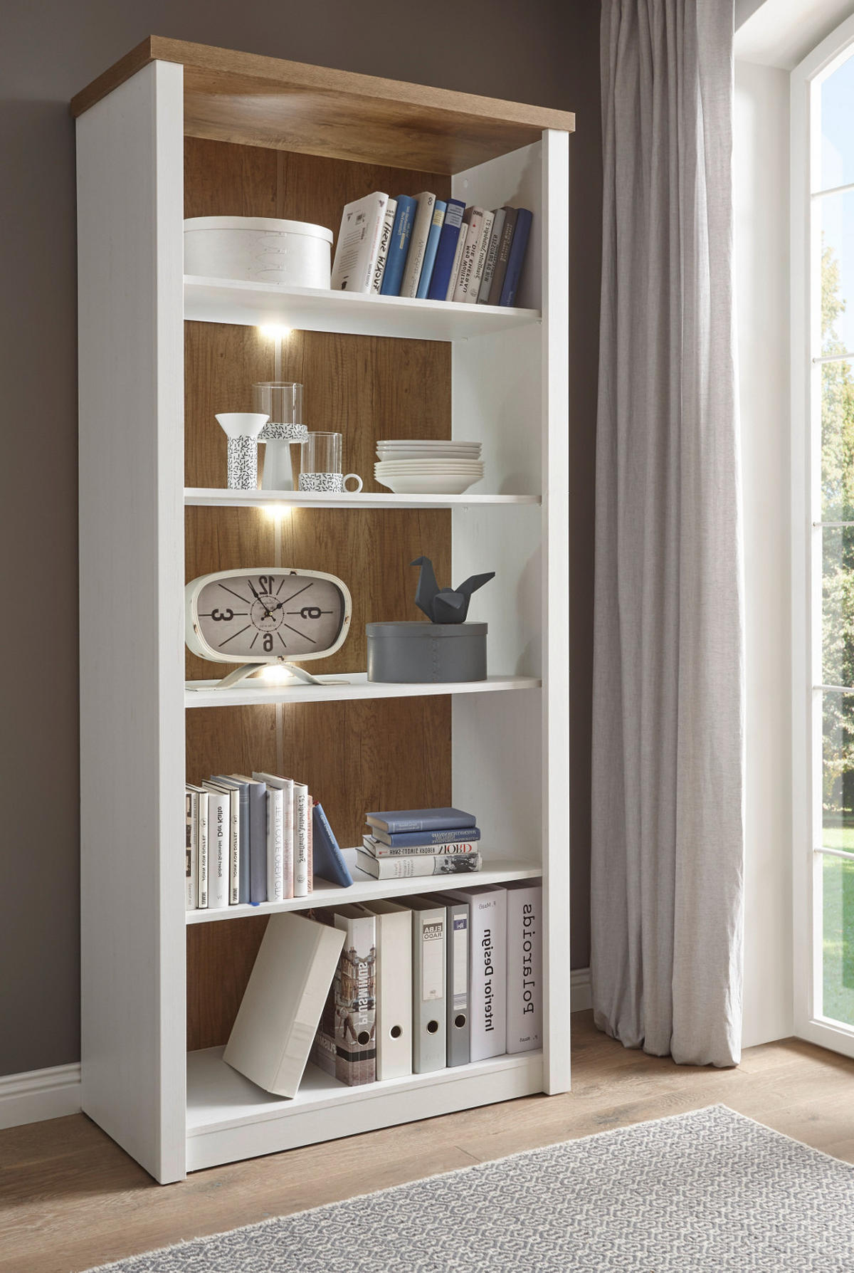 REGAL weiß Pinie, Eiche hell Landhaus, Standregal 90 x 198 cm - Eichefarben/Weiß, Holzwerkstoff (90/198/43cm) - Furn.Design
