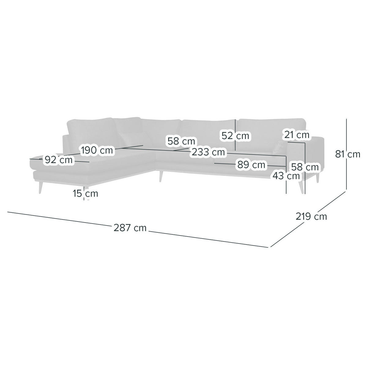 ECKSOFA mit Ottomane - Eichefarben/Grau, Eichenholz/Holz (287/219cm) - home24