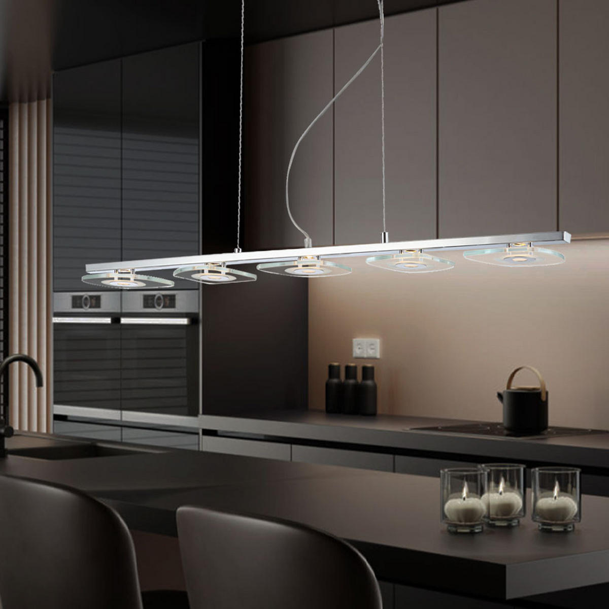 LED HÄNGELEUCHTE Chrom Glas satiniert Silber - Silberfarben, Glas (90/13/150cm) - Globo Lighting