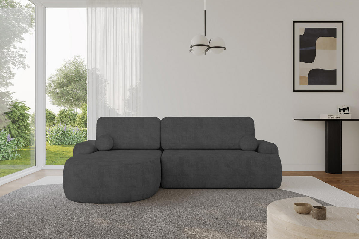 ECKSOFA mit Schlaffunktion und Bettkasten LIRA-L - 264x172x89 Dunkelgrau - Dunkelgrau, Holzwerkstoff/Textil (264/172cm) - ALTDECOR