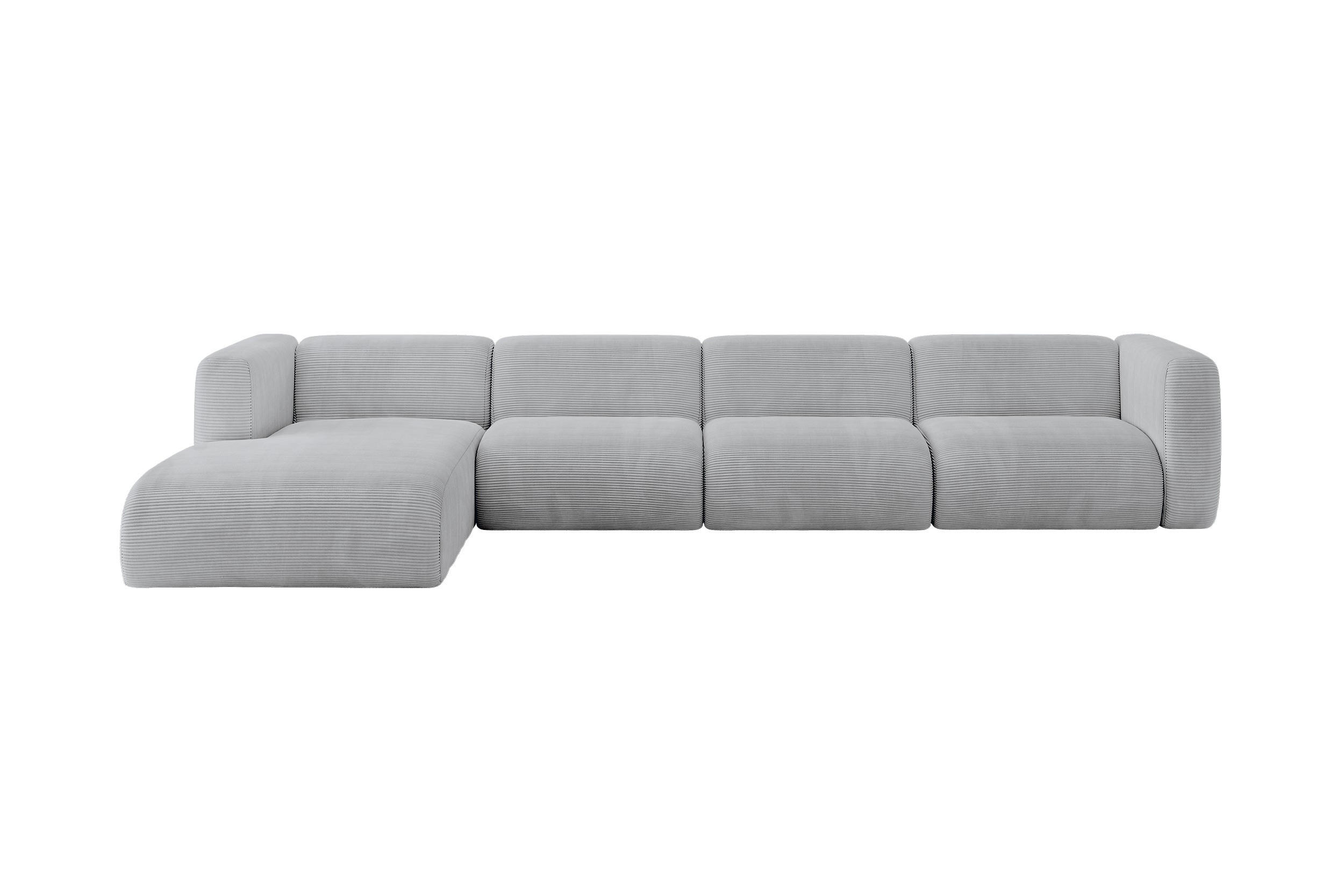 ECKSOFA Ottomane Links MIRA-L3 409x179x70 Grau Cord - Blaugrau/Schwarz, Holzwerkstoff/Kunststoff (409/179cm) - ALTDECOR