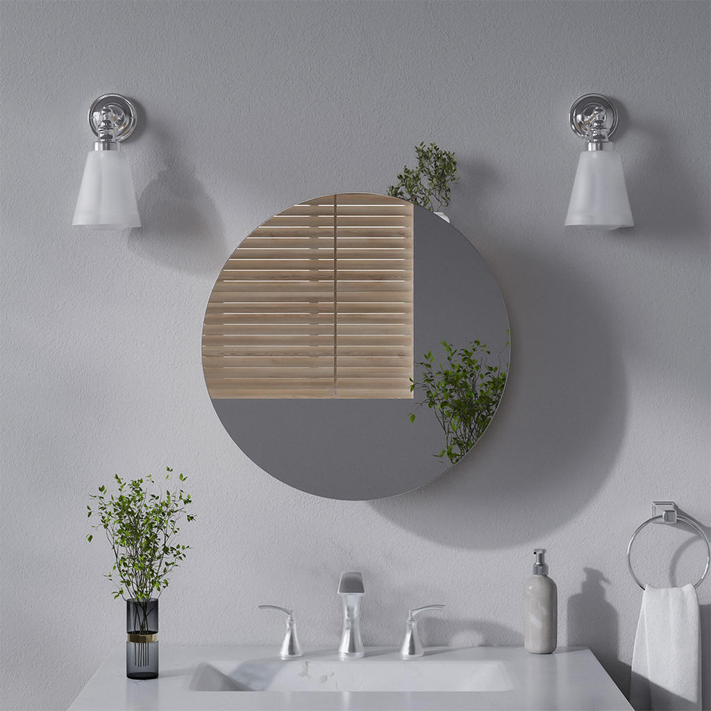 Thumbnail - Vicco Badspiegelschrank, Anthrazit, Holzwerkstoff, 2 Fächer, Rund, 50x50x17.4 cm, Badezimmer, Badezimmerspiegel, Spiegel...
