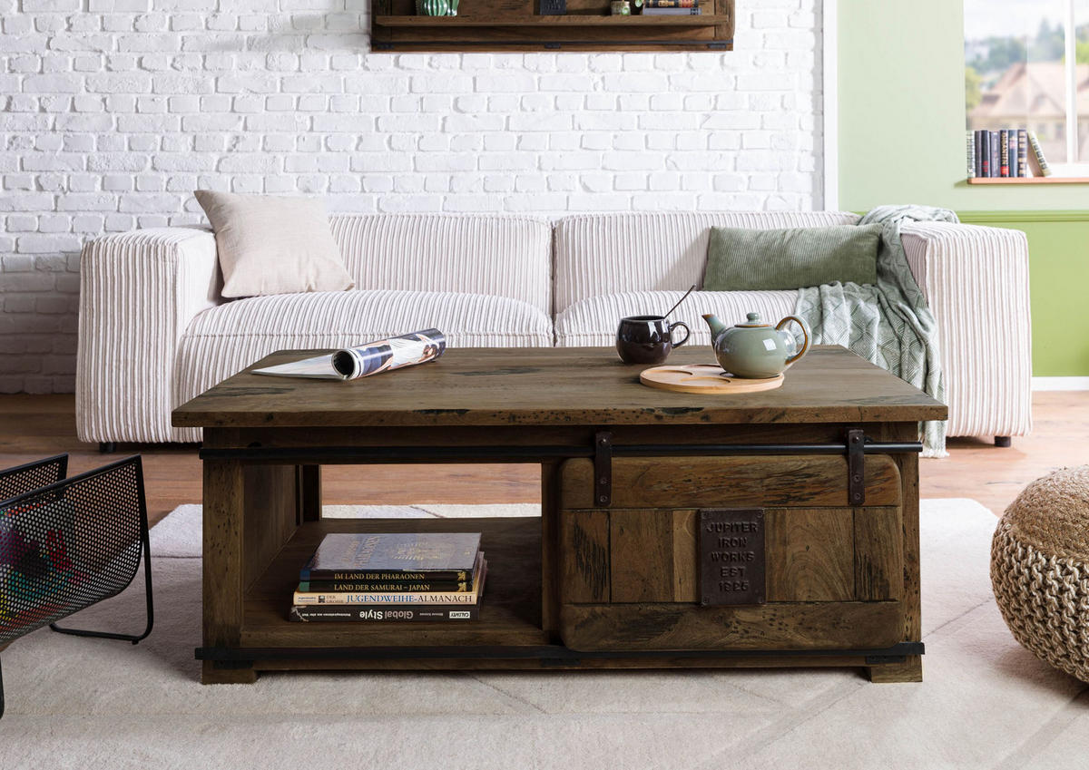 COUCHTISCH Mango 120x70x45 braun lackiert RAILWAY #4007 - Braun, Holz (120/70/45cm) - Massivmoebel24