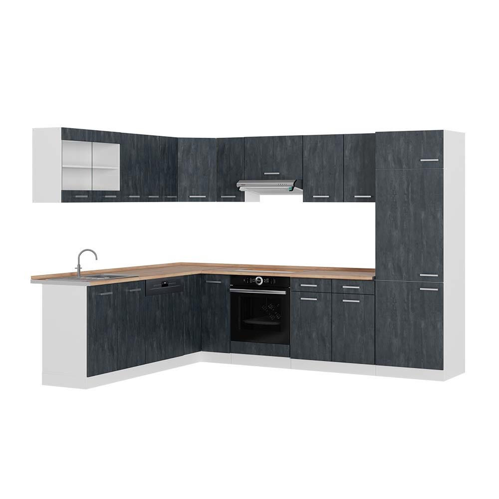 ECKKÜCHE R-Line, Schwarz Beton/Weiß, 287 x 227 cm AP Eiche - Schwarz/Weiß, Holzwerkstoff (287/206.8/60cm) - Vicco