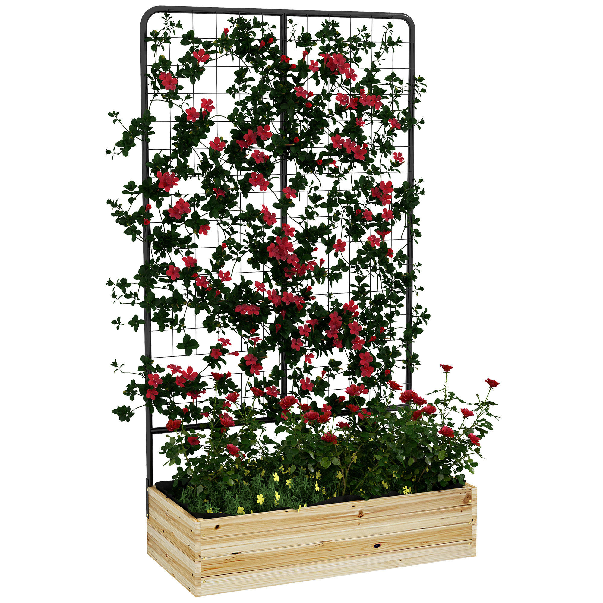 HOCHBEET mit Rankhilfe, Pflanzkasten aus Holz, für Garten, Balkon, Naturholz - Fichtefarben, Metall (38/145/80cm) - Outsunny