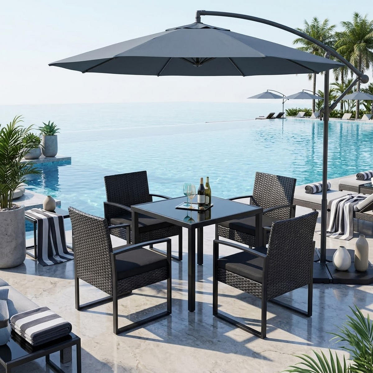 GARTENLOUNGE Set Sheffield - GartenGARTEN-GARNITUR für 2 Personen - Gartenmöbel Set 3-teilig - Streckmetall anthrazit - Schwarz, Metall - TPFGarden