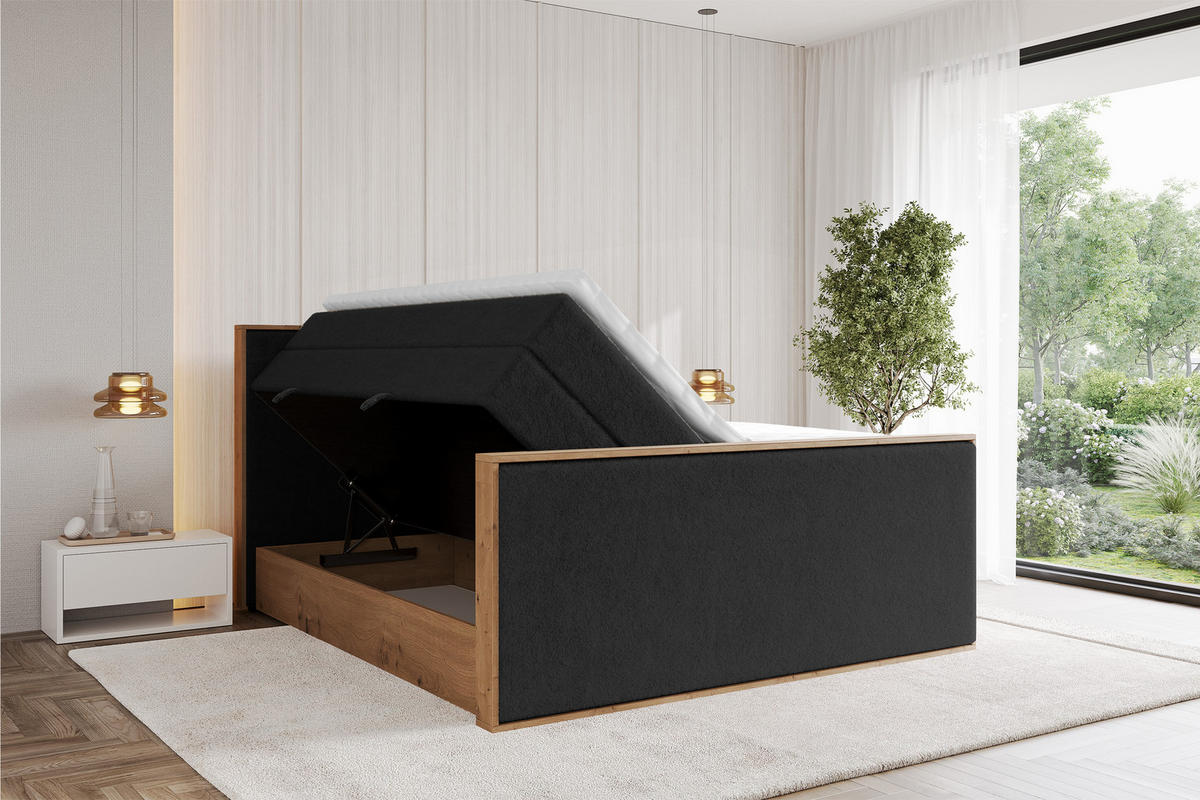 BOXSPRINGBETT LOLLI9 -Z-KING 120x200 - H3/H4 Schwarz - Schwarz Hochglanz, Holzwerkstoff (120/200cm) - ALTDECOR