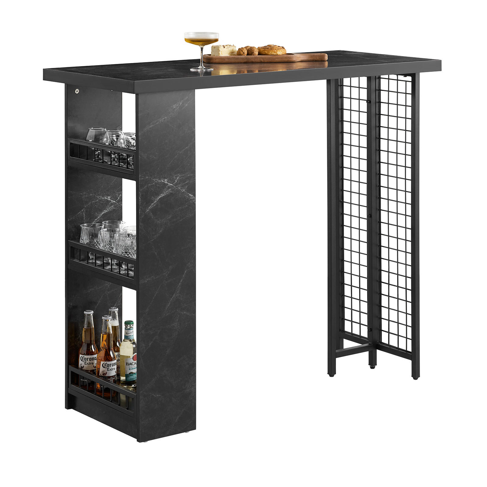 SoBuy BAROVÝ STŮL se 3 policemi Černá 120x50x105cm Industriální