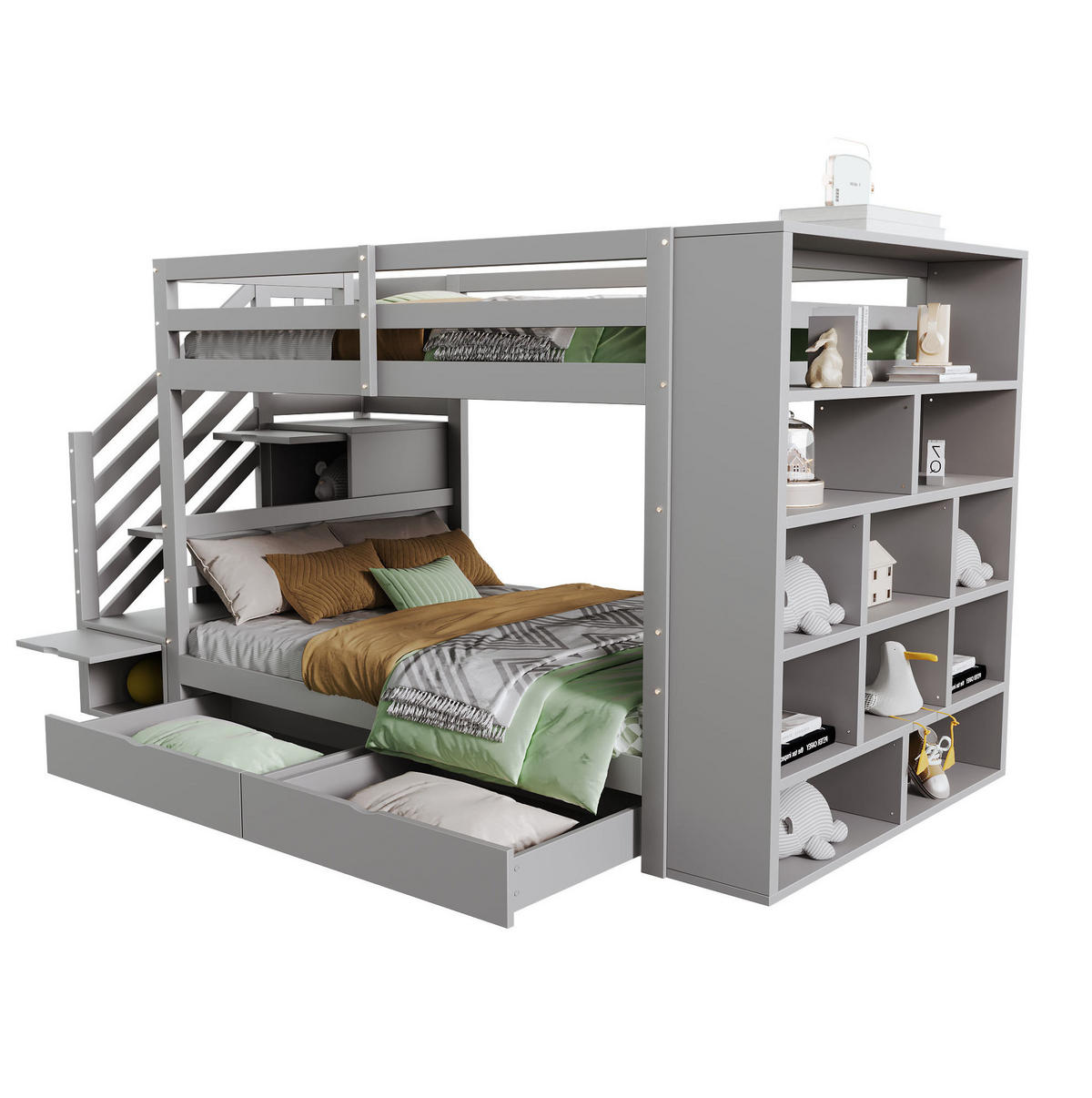 ETAGENBETT 90/200 cm Grau mit Stauraum und Sicherheitstreppe - Grau, Holz (90/200cm) - Flora Grace