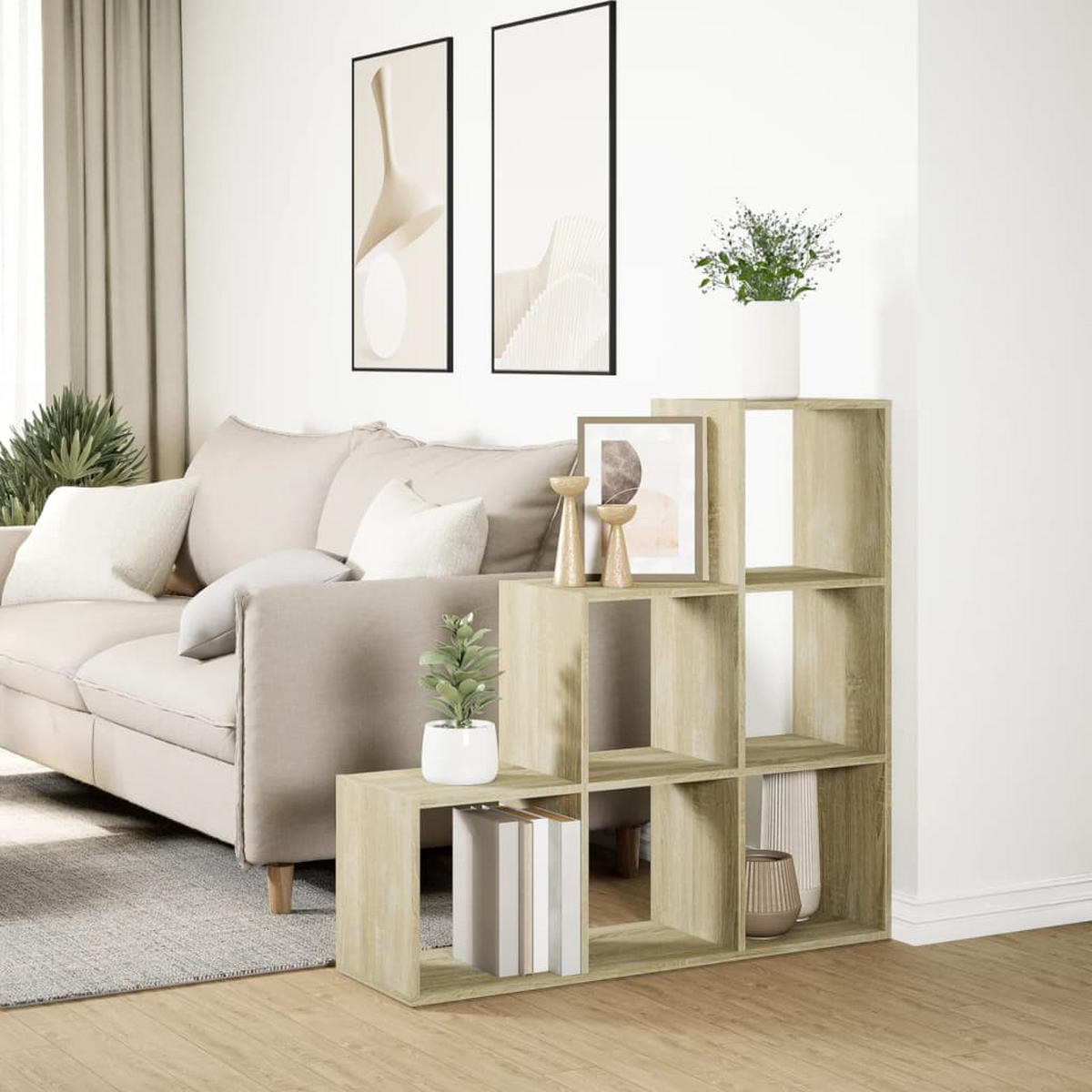 RAUMTEILER-BÜCHERREGAL 3 Etagen Sonoma-Eiche 99/29/99 Cm - Braun, Holzwerkstoff (99/99/29cm) - vidaXL