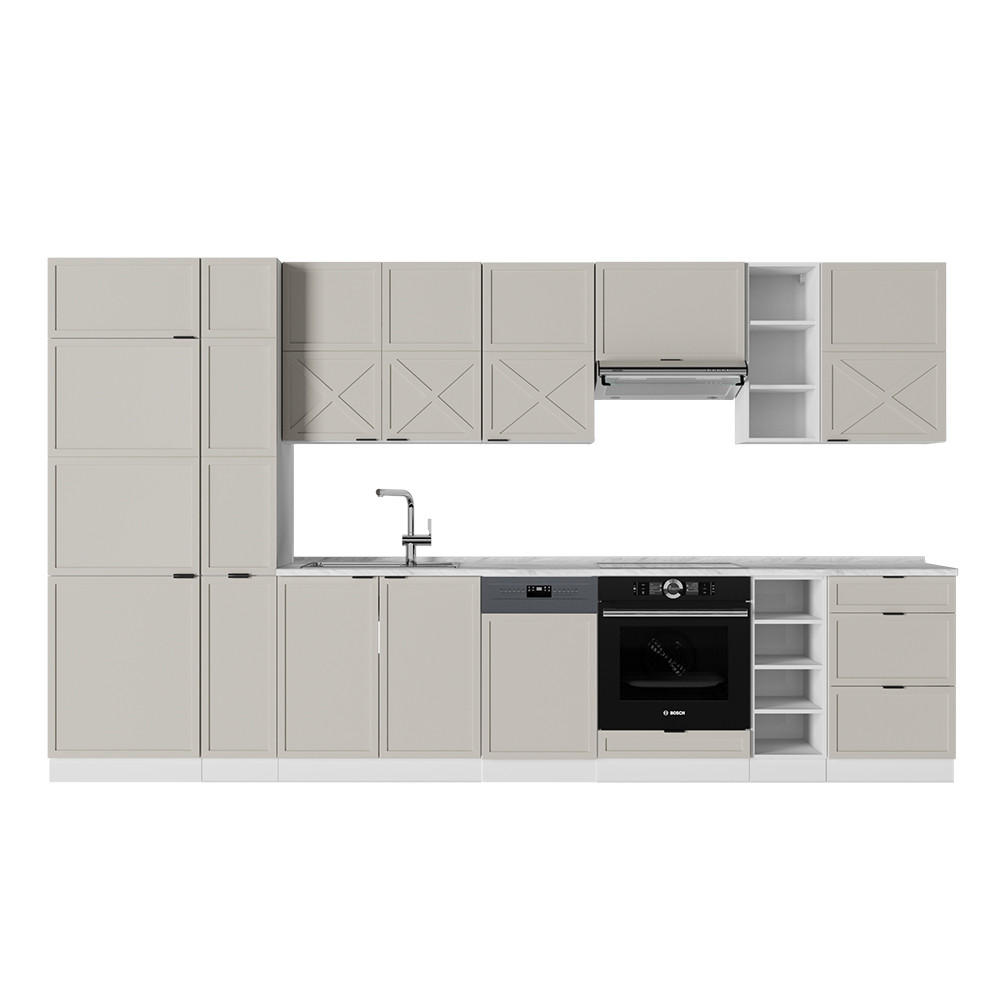 KÜCHENZEILE Fame-Line GrauBeige/Weiß 355 cm ohne AP - Weiß/Grau, Holzwerkstoff (355/81.6/46cm) - Vicco