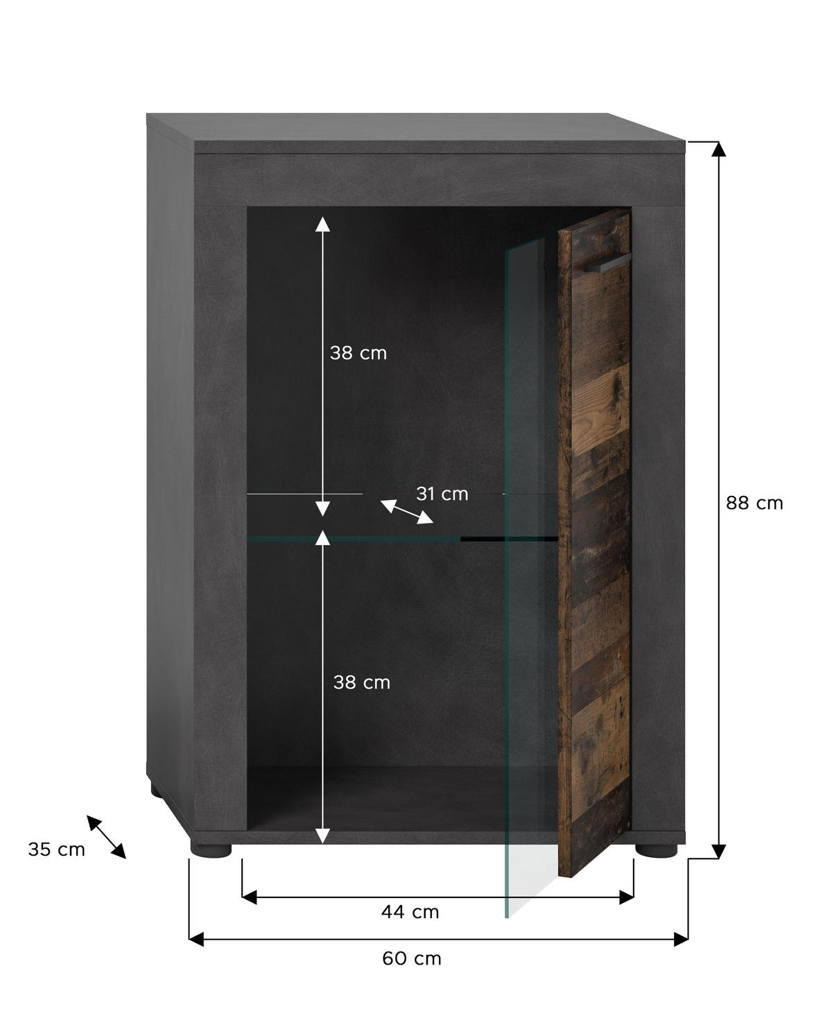 VITRINE JAM (B/H/T: ca. 60/86/35 cm) in Matera/Old Wood Nachbildung - Naturfarben, Holzwerkstoff (60/86/35cm)