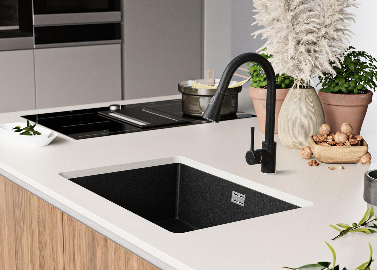 UNTERBAUSPÜLE GRANIT London, 2-er set Anthrazit 66/47 cm, 1 Becken + Ablauf-Set ab 70er Unterschrank - Chromfarben/Anthrazit, Kunststoff (66/20/47cm) - Primagran
