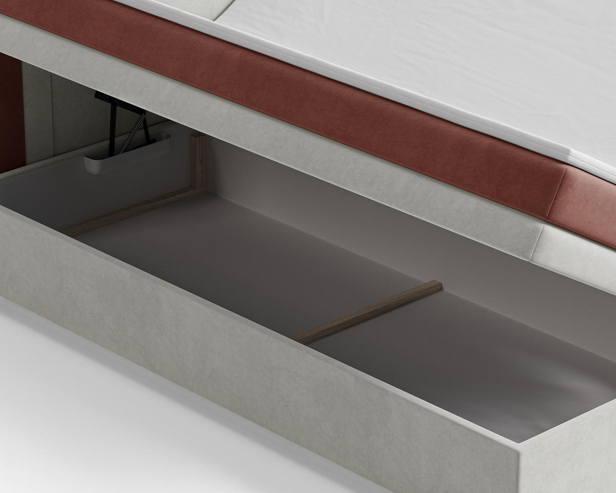 BOXBETT - Bett 10 NEST - Riviera - 140x200 cm - Modernes Polsterbett mit Bettkasten - Rosa, Holz (140/200cm) - ROYAL24_MARKT