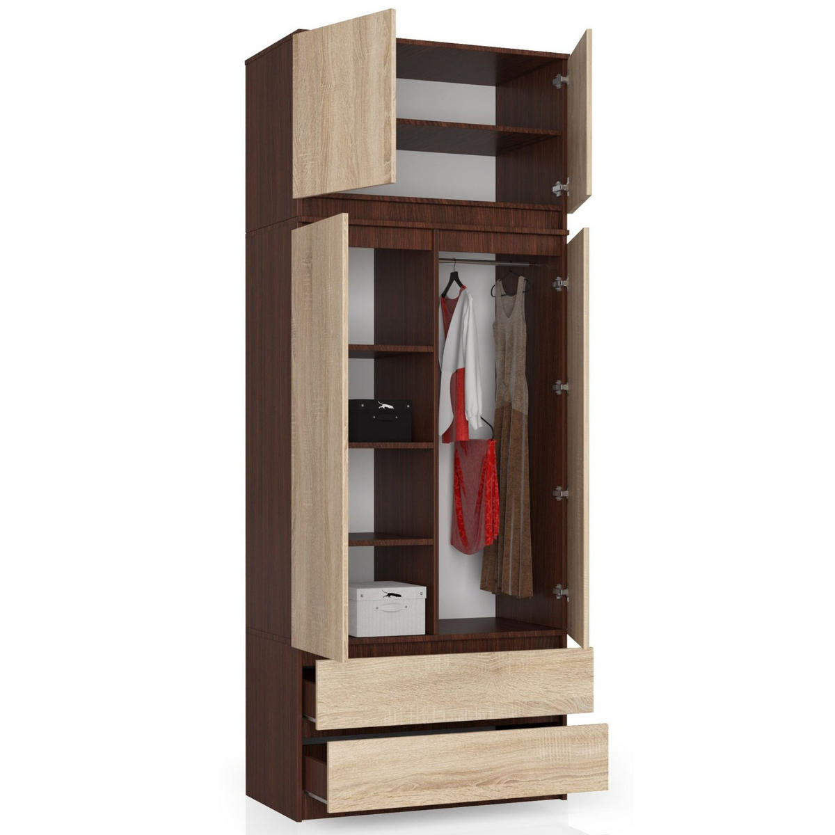 KLEIDERSCHRANK AUFSATZSCHRANK Wengefarben,Sonoma-Eiche 90x51x55cm - Wengefarben/Sonoma Eiche, Holzwerkstoff (90/55/51cm) - Akord