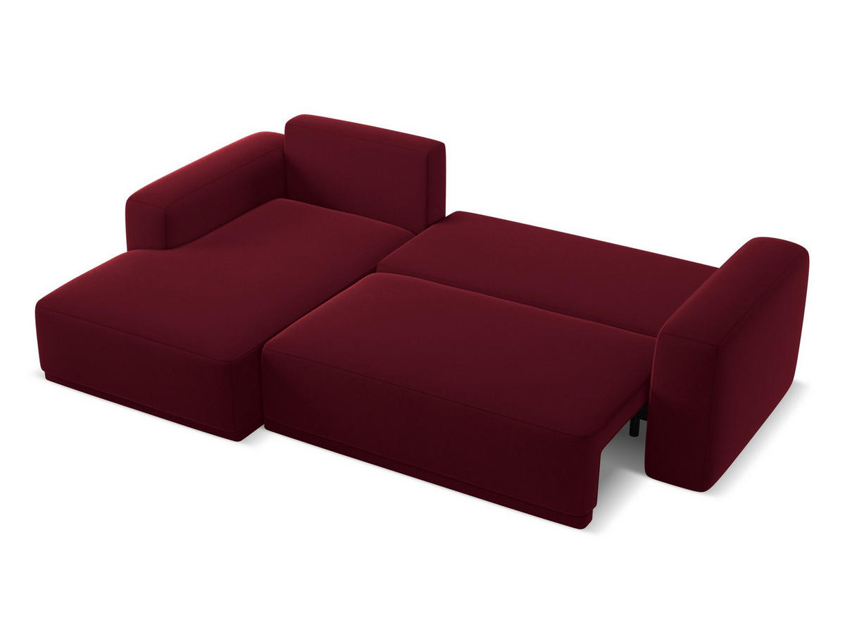 ECKSOFA mit Schlaffunktion Samt Stoff Rot - Bordeaux/Rot, Kunststoff/Textil (258/160cm) - Makamii