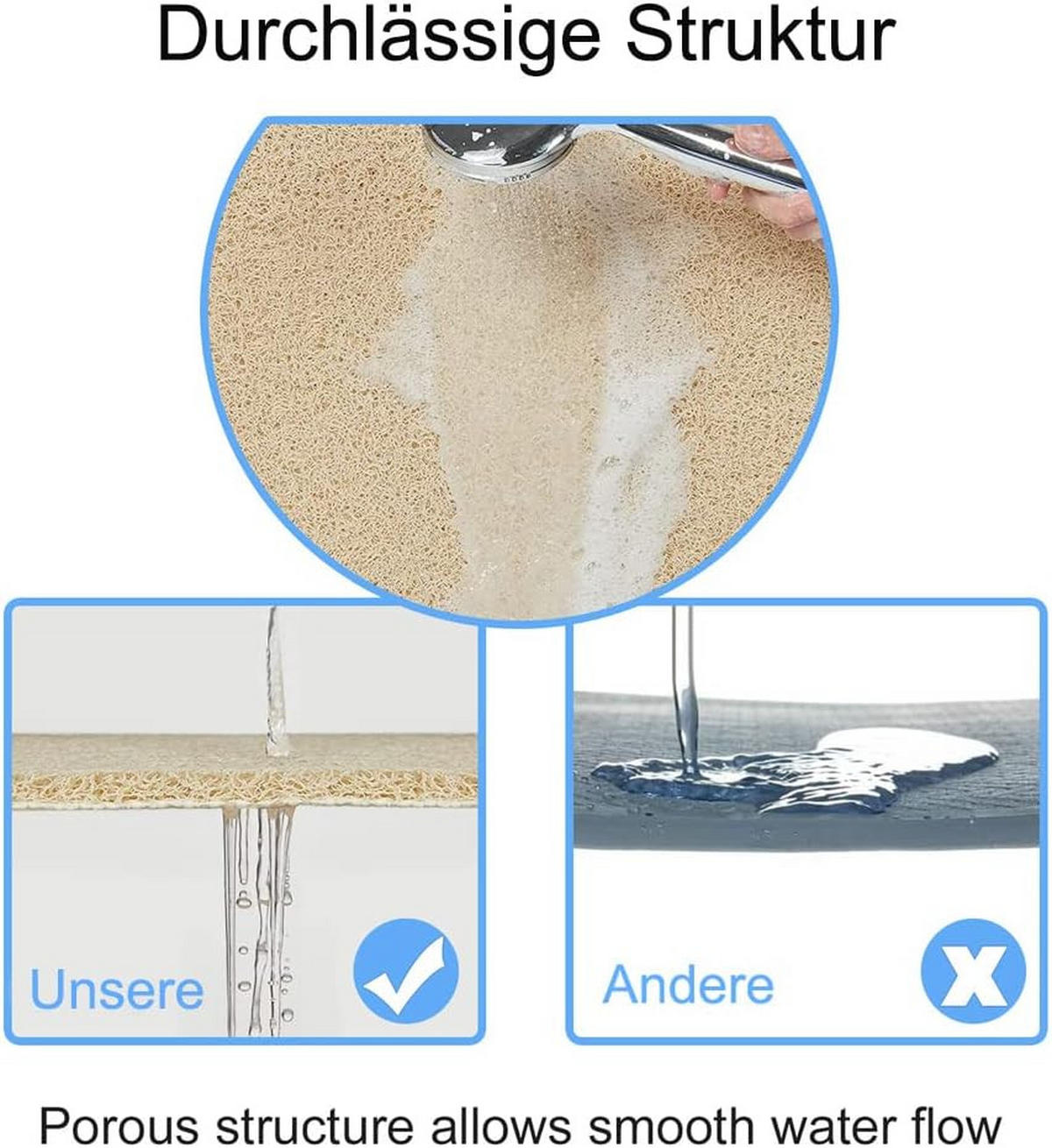 DUSCHMATTE – 40 x 60 cm – Beige – Atmungsaktiv - Beige, Kunststoff (30/20cm)
