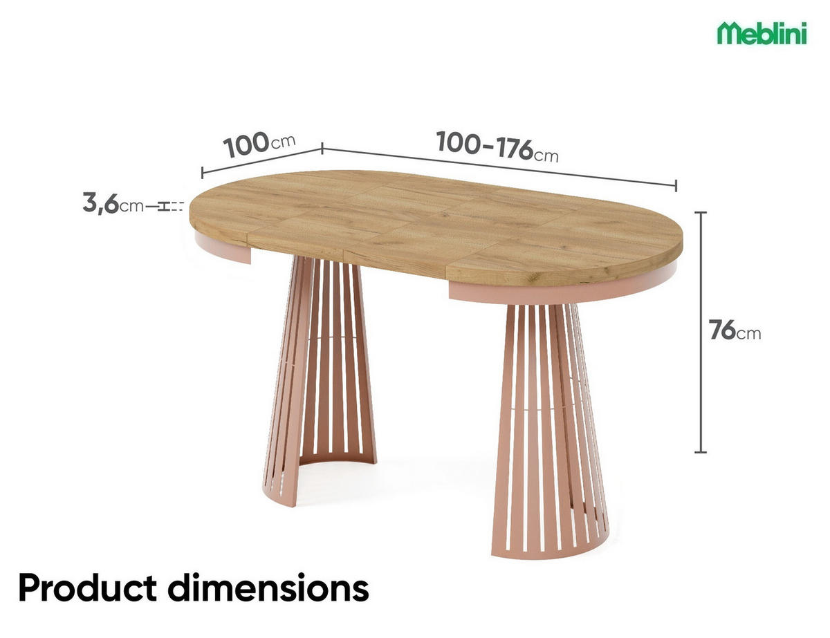 ESSTISCH Cone Bis - Honigeiche/Kupferfarben, Holzwerkstoff/Metall (100/100/76cm) - Meblini