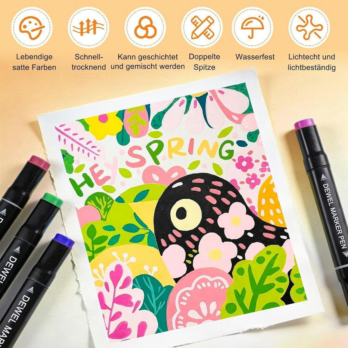 ACRYLSTIFTE Set 80 Farben Doppelspitze wasserfest - Multicolor, Kunststoff (15/14/18cm)