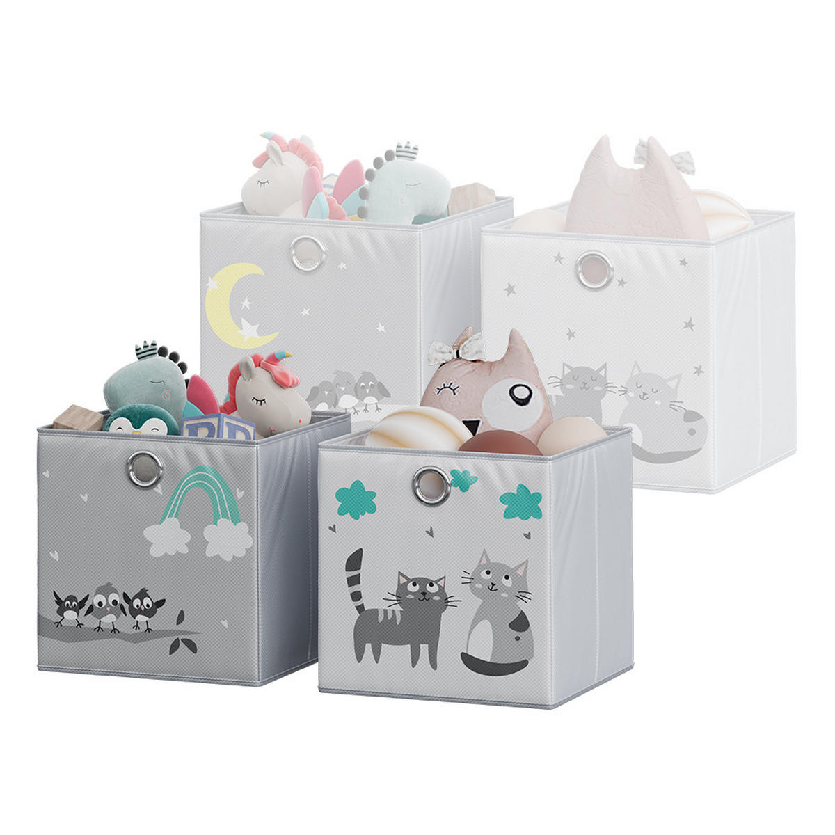 FALTBOX Grau (Katzen & Vögel) 30 x 30 cm (Motiv Katzen & Vögel) - Türkis/Grau, Wellpappe (30/30cm) - Vicco