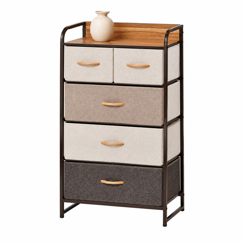 KOMMODE mit 5 Stoffschubladen 58 x 29 x 99 cm - Braun, Holzwerkstoff (29/99/58cm) - Meubliv