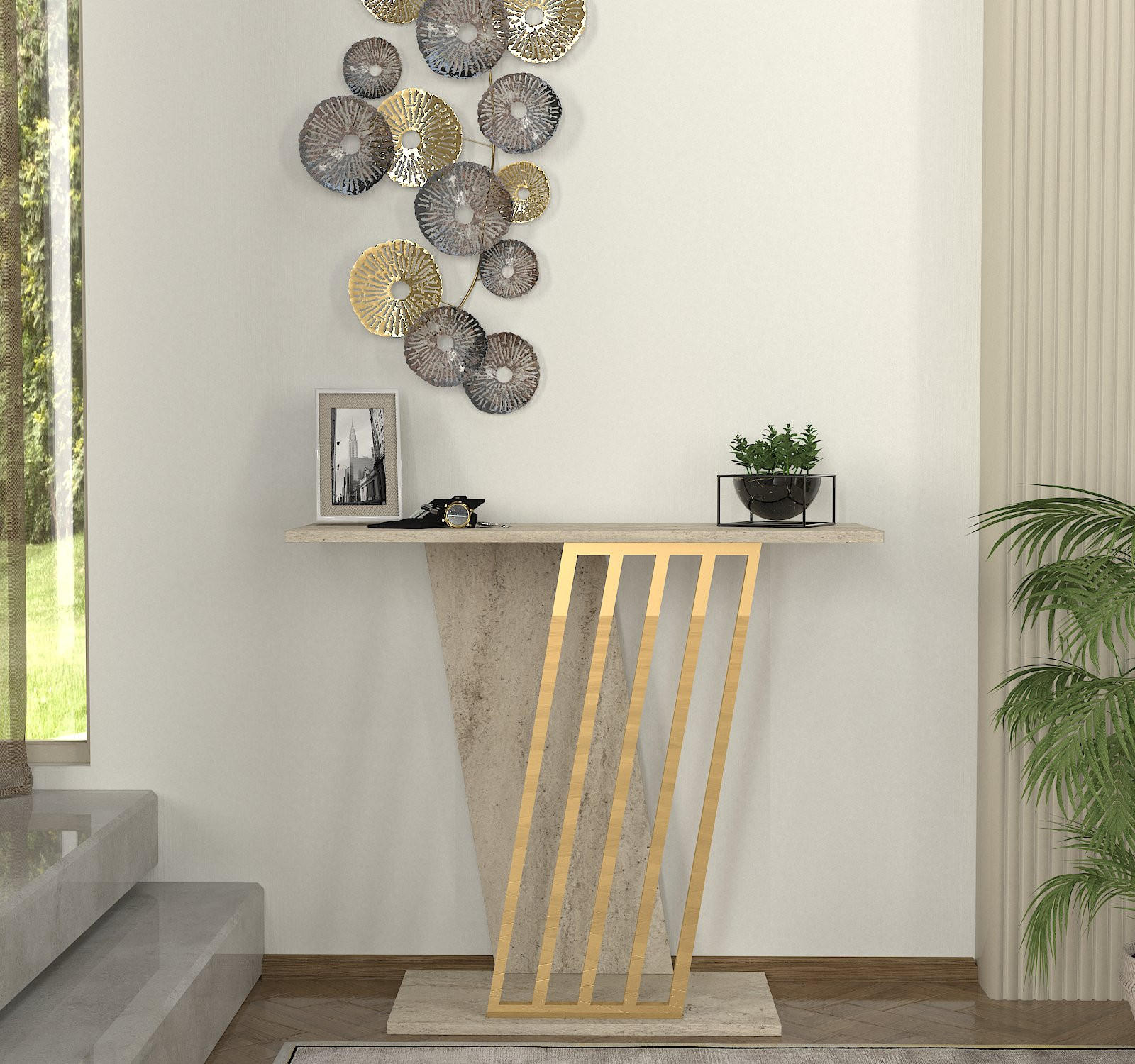 KONSOLENTISCH Gravity Beige Granit Optik - Beige, Holzwerkstoff (29/90/77cm) - moebel17