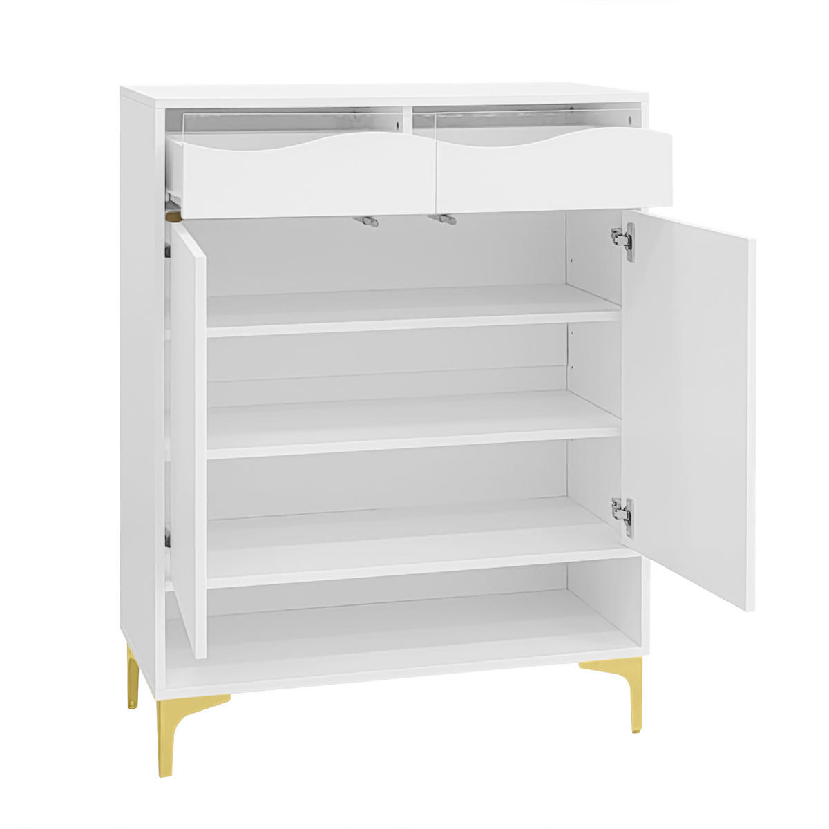 SCHUHSCHRANK 80x35x105 Weiß LED 16 Farben Schubladen Ablagen - Weiß, Holzwerkstoff (35/105/80cm) - FLIEKS