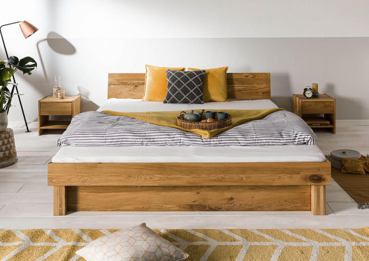 BETT mit Schublade Massivholz Wildeiche 180 x 200 x 70 natur TomMe #142 - Naturfarben, Holz (180/200cm) - Massivmoebel24