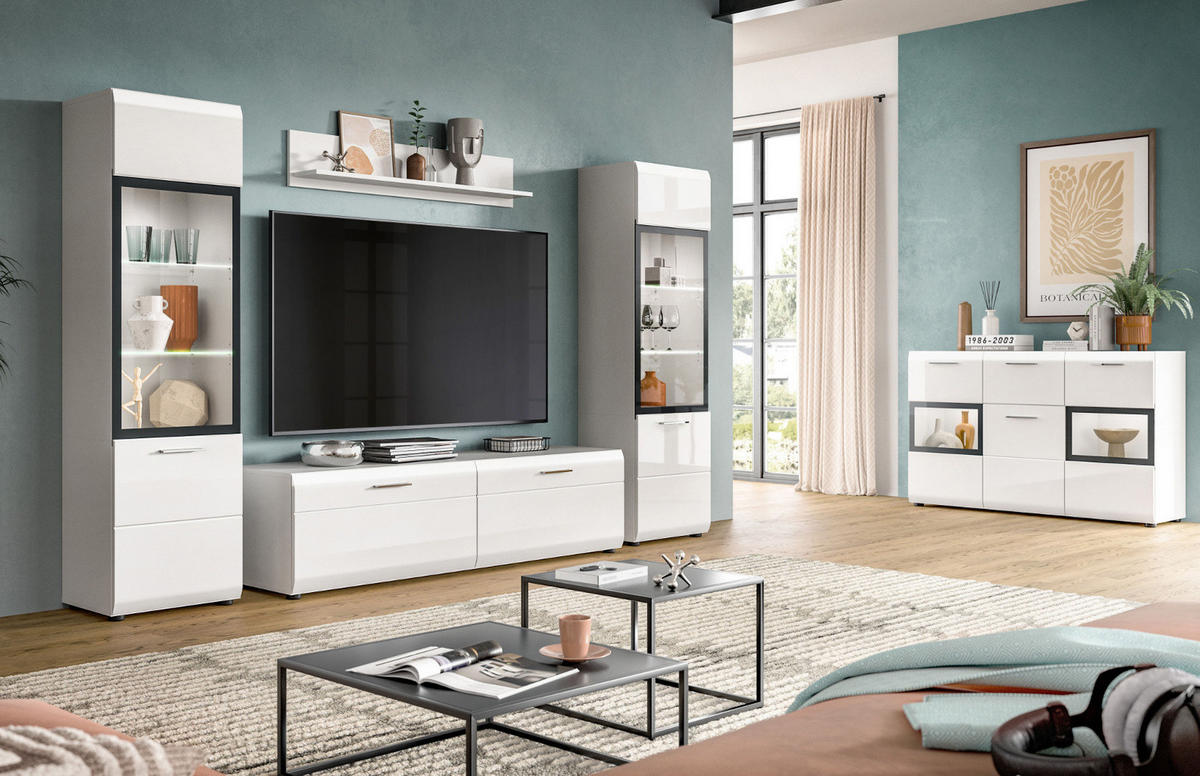 SIDEBOARD weiß Hochglanz 125 x 81 cm, Kommode mit viel Stauraum - Weiß Hochglanz/Silberfarben, Holzwerkstoff/Kunststoff (125/81/37cm) - Inn.Furn