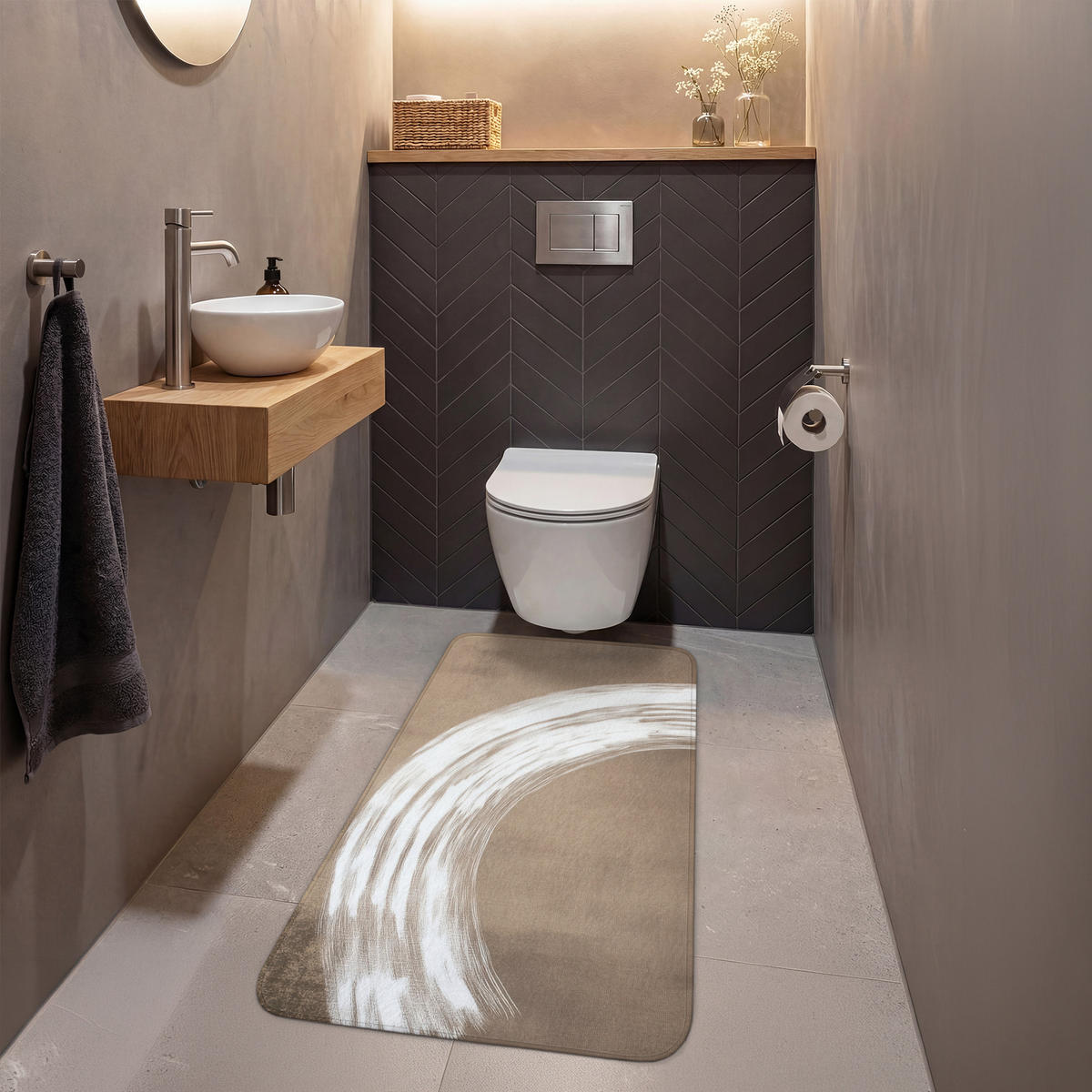 WC PŘEDLOŽKA Barva - hnědá - Japandi 60x120 cm - barva mokka, textil/plast (60/1cm) - OnlyWow