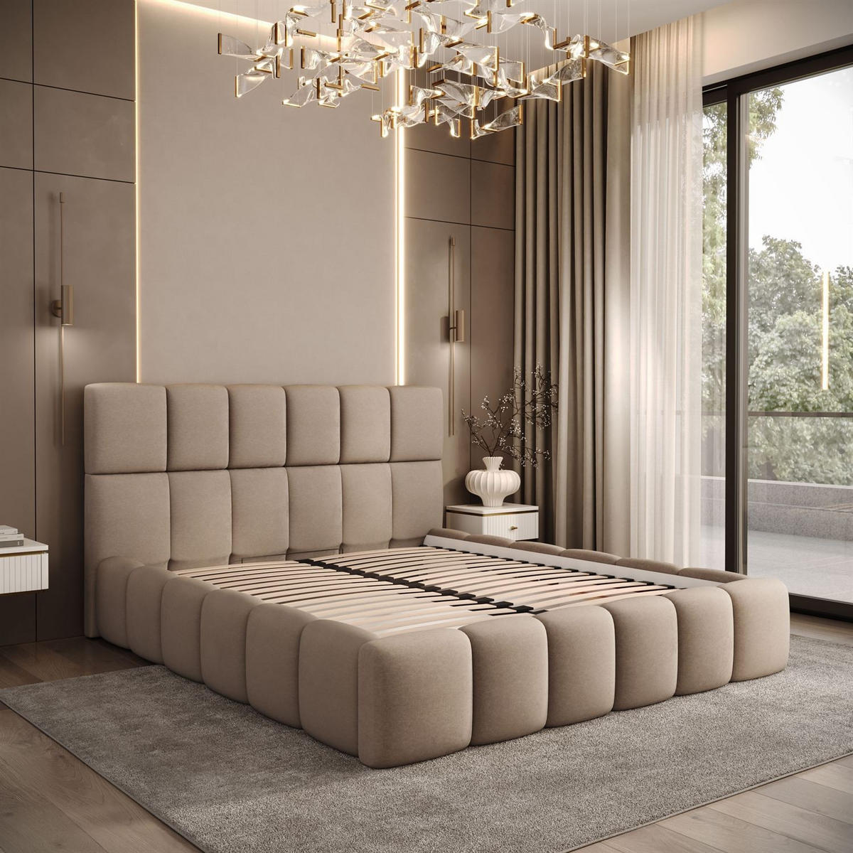 POLSTERBETT VENEZIA mit Bettkasten 160x200, Castel 15 - Cappuccino, Textil (160/200cm) - Lookway