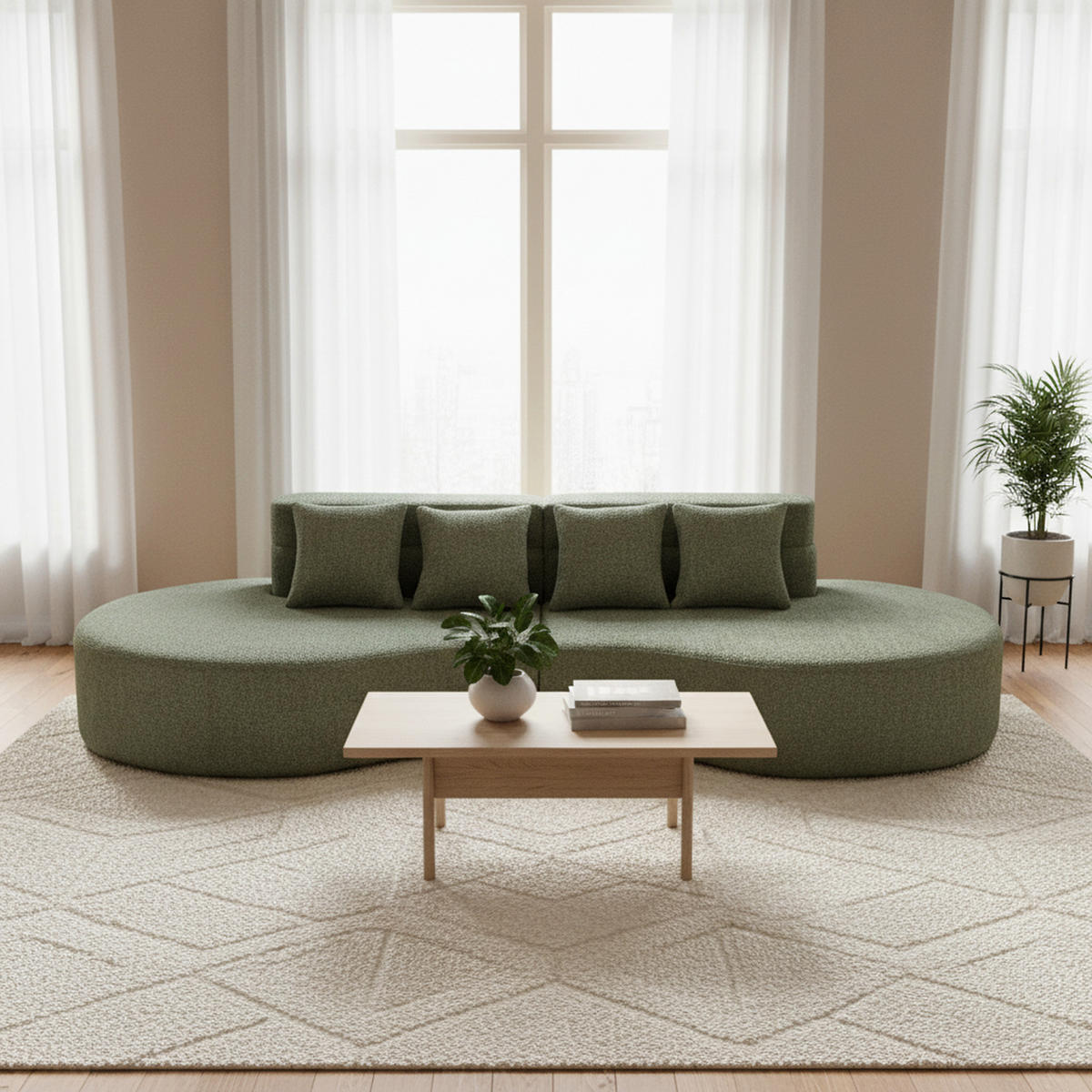 SOFA aus Chenille in Grün Modularer Memory-Schaum & Waschbarer Bezug - Grün, Textil (110/65/310cm) - Urban Meuble