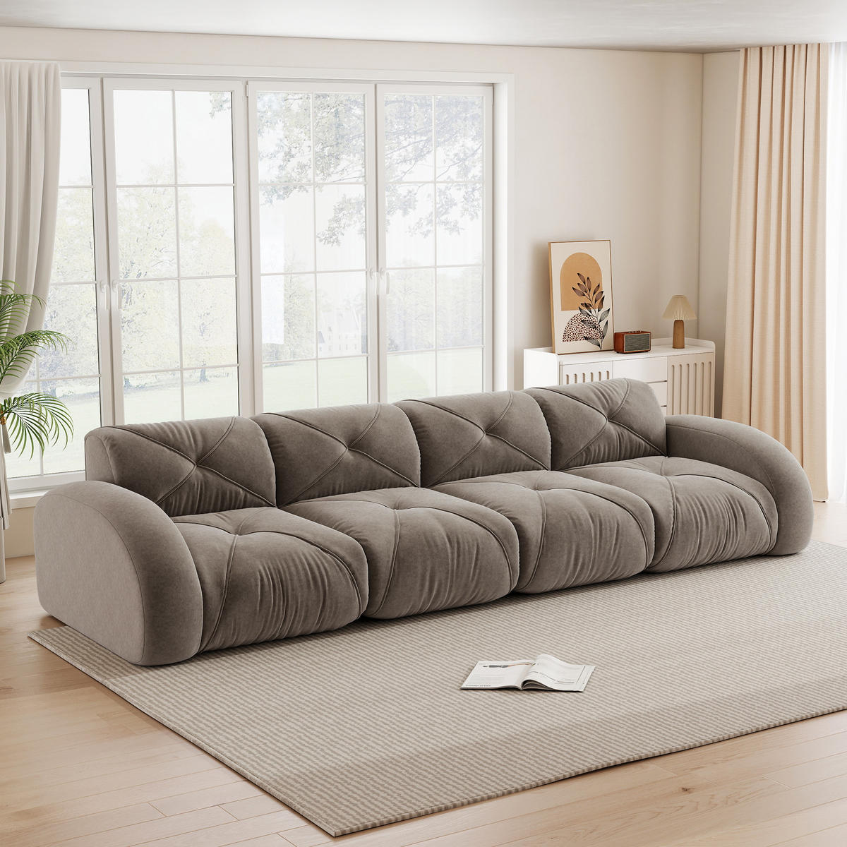 4-SITZER SOFA Chenille Taupe - Braun, Textil (358/76/95cm) - WISHDOR