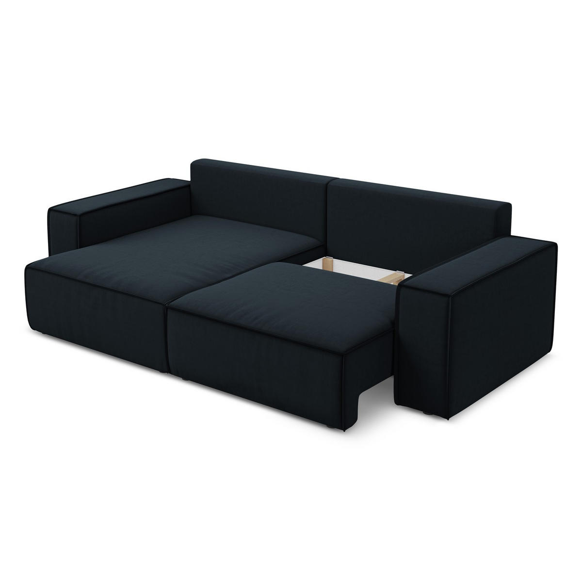 ECKSOFA mit Schlaffunktion Samt Stoff Blau - Blau/Schwarz, Kunststoff/Textil (148/257cm) - LaMiaSofa