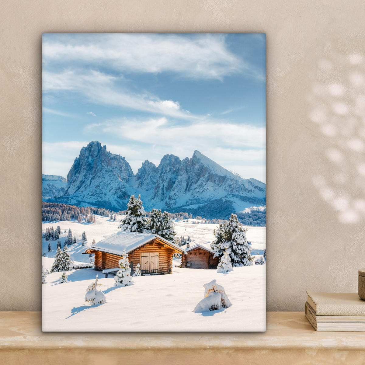 LEINWANDBILD Winter - Hütte - Berge - Aussicht - Schnee Room Decor 30x40 cm - Eichefarben, Textil (30/40cm) - MuchoWow