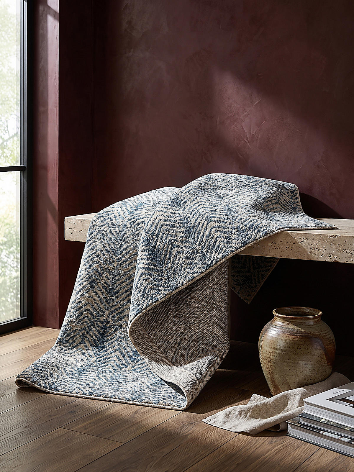 TEPPICH Kurzflor CROAL, in Natur-Blau, Chevron, 160 x 230 cm - Blaugrau, Textil (160/230cm) - KADIMA DESIGN