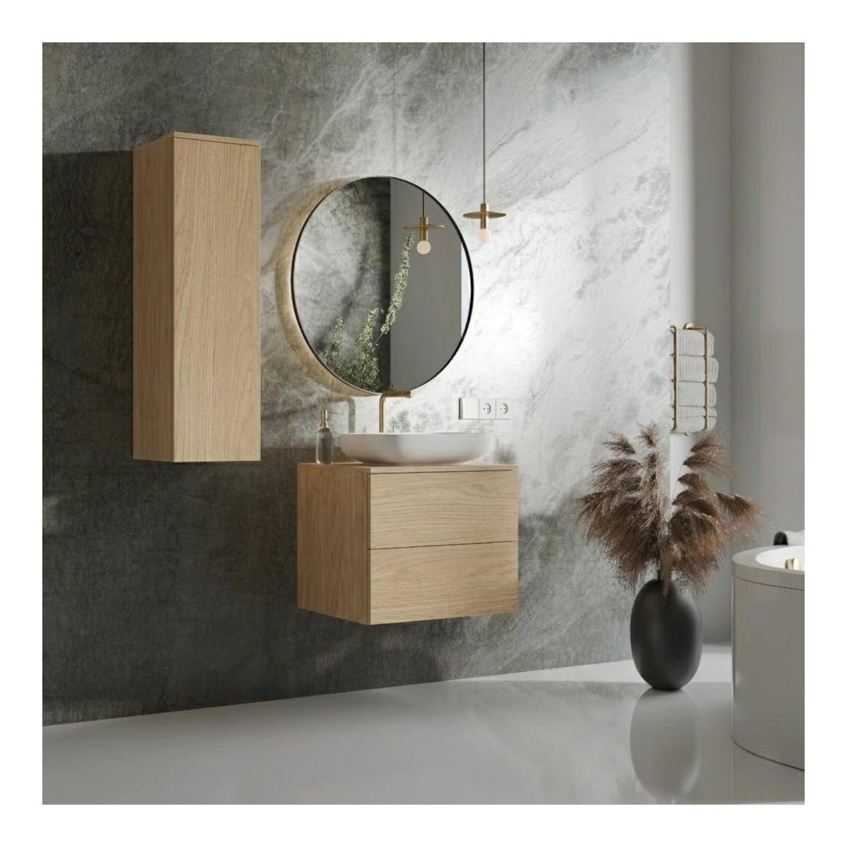 BADMÖBEL-SET Color Frühlings-Eiche 2-Teilig (2S 60 + 1D 100) - Eichefarben, Holzwerkstoff (90/160/45cm) - mzm24