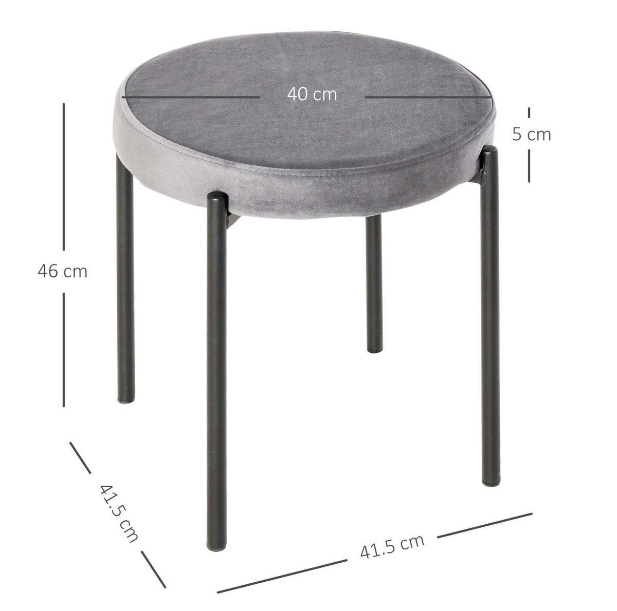 HOCKER 4er-Set, stapelbar, Dunkelgrau, Sitz in Samtoptik - Dunkelgrau, Metall (41.5/46/41.5cm) - MIVRAY
